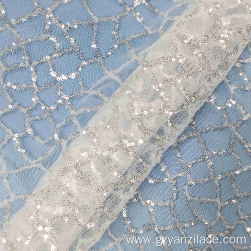 Wedding Dress Lace Fabric Silver Sequin Lace
